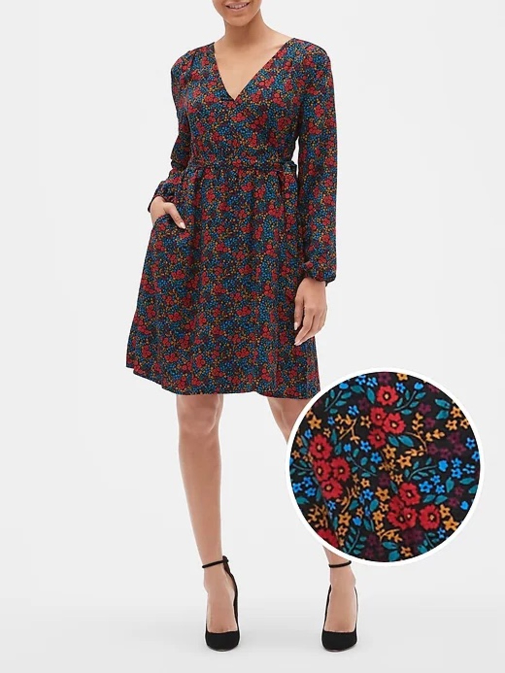 Floral Long sleeve Multicolor wrap dress Size S- boho